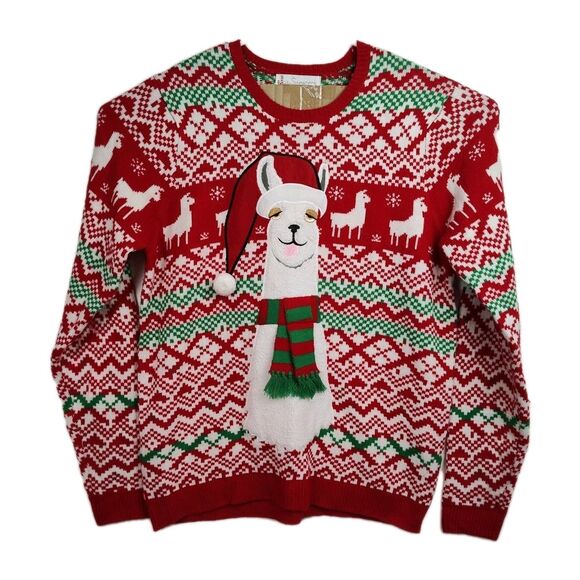 Jolly Sweaters Llama Christmas Sweater Men's XL Red & White Embroidered Pullover - Picture 1 of 8